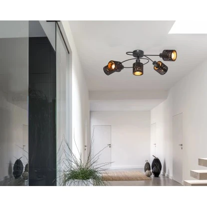 Globo Deckenleuchte Troy 5-flammig Samt Schwarz-Gold 3 Globo Deckenleuchte Troy 5-flammig Samt Schwarz-Gold