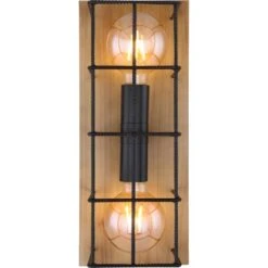 Globo Wandleuchte Merril 2-flammig Holz Braun Metall Schwarz 10 Globo Wandleuchte Merril 2-flammig Holz Braun Metall Schwarz -Globo Lighting 756079 3749 4