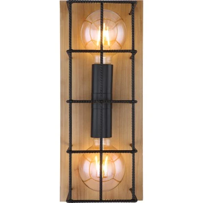 Globo Wandleuchte Merril 2-flammig Holz Braun Metall Schwarz 6 Globo Wandleuchte Merril 2-flammig Holz Braun Metall Schwarz – Bild 4