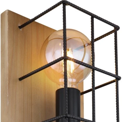 Globo Wandleuchte Merril 2-flammig Holz Braun Metall Schwarz 7 Globo Wandleuchte Merril 2-flammig Holz Braun Metall Schwarz – Bild 5