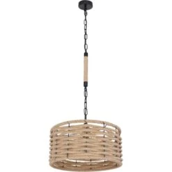 Globo Hängeleuchte Halia 1-flammig Ø 40 Cm Metall Schwarz Matt Hanf Braun -Globo Lighting 756428 3749 3