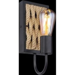 Globo Wandleuchte Halia Metall Schwarz Matt Hanf Braun -Globo Lighting 756857 3749 4