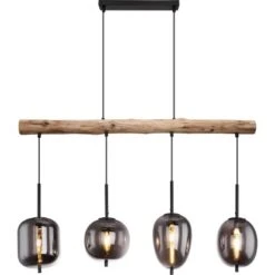Globo Pendelleuchte Blacky 4-flammig Metall Holz Schwarz-Rauchfarben 8 Globo Pendelleuchte Blacky 4-flammig Metall Holz Schwarz-Rauchfarben -Globo Lighting 756923 3749 3