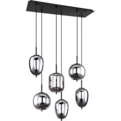 Globo Pendelleuchte Blacky 6-flammig Metall Schwarz Rauchfarben -Globo Lighting 756937 3749 4
