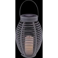 Globo LED-Solaraußenleuchte Laterne Mit Feuereffekt Kunststoff Grau Rattanoptik -Globo Lighting 765947 3749 5