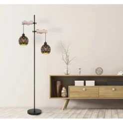 Globo Stehlampe Jodie 2-flammig Schwarz Matt 540 X 250 X 1680 Mm