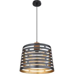 Globo Hängeleuchte ABLONA Schwarz Matt Natur Rund Ø: 35 Cm H: 120 Cm