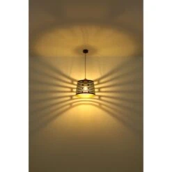 Globo Hängeleuchte ABLONA Schwarz Matt Natur Rund Ø: 35 Cm H: 120 Cm -Globo Lighting 9007371411245 3749 3