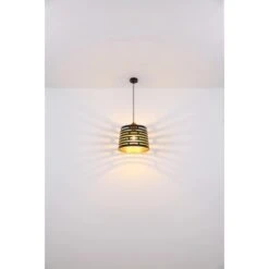 Globo Hängeleuchte ABLONA Schwarz Matt Natur Rund Ø: 35 Cm H: 120 Cm -Globo Lighting 9007371411245 3749 4