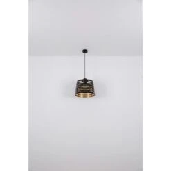 Globo Hängeleuchte ABLONA Schwarz Matt Natur Rund Ø: 35 Cm H: 120 Cm -Globo Lighting 9007371411245 3749 5