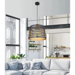 Globo Hängeleuchte ABLONA Schwarz Matt Natur Rund Ø: 35 Cm H: 120 Cm -Globo Lighting 9007371411245 3749 7