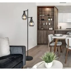 Globo Stehlampe Diethild 2-flammig Schwarz Matt 390 X 300 X 1430 Mm