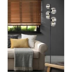 Globo LED-Stehlampe Riha 6-flammig Schwarz Matt-Rauchfarben 285 X 1550 Mm