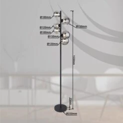 Globo LED-Stehlampe Riha 6-flammig Schwarz Matt-Rauchfarben 285 X 1550 Mm -Globo Lighting 9007371417889 3749 S 03