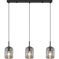 Globo Pendelleuchte Kammi 3-flammig Schwarz Matt-Rauchfarben 770 X 130 X 1200 Mm -Globo Lighting 9007371429400 3749 S 04