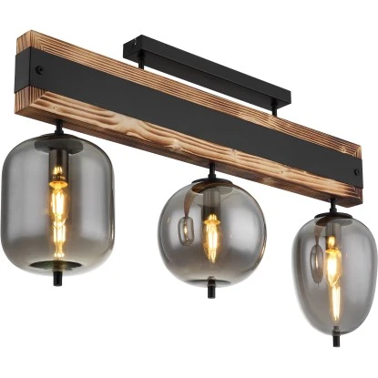 Globo Deckenleuchte 3-flammig Schwarz Matt-Rauchfarben 775 X 185 X 460 Mm 4 Globo Deckenleuchte 3-flammig Schwarz Matt-Rauchfarben 775 X 185 X 460 Mm – Bild 2