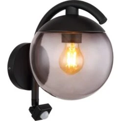 Globo Außenleuchte Mit Bewegungsmelder 1-flammig Schwarz-Rauchfarben 200x245 Mm