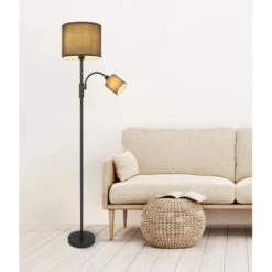 Globo Stehlampe Nathan 2-flammig Schwarz Matt 280 X 1580 Mm