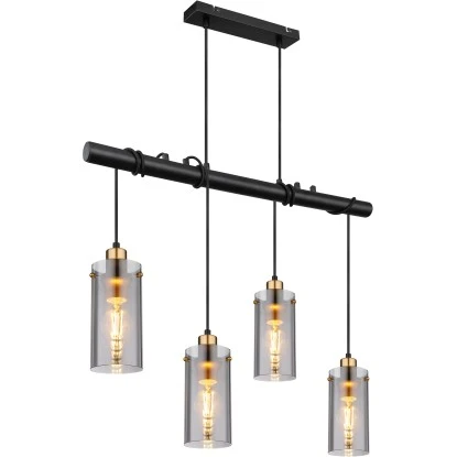 Globo Pendelleuchte Fanni 4-flammig Schwarz Matt-Rauchfarben 850 X 100 X 1200 Mm 4 Globo Pendelleuchte Fanni 4-flammig Schwarz Matt-Rauchfarben 850 X 100 X 1200 Mm – Bild 2