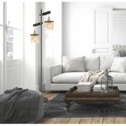 Globo Stehlampe Comma 2-flammig Schwarz-Gold 510 X 250 X 1680 Mm