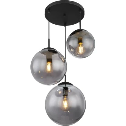 Globo Pendelleuchte Joel 3-flammig Schwarz Matt-Rauchfarben 520 X 800 Mm 4 Globo Pendelleuchte Joel 3-flammig Schwarz Matt-Rauchfarben 520 X 800 Mm – Bild 2