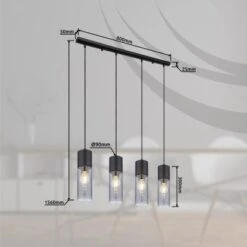 Globo Pendelleuchte Annika 4-flammig Schwarz Matt-Rauchfarben 800 X 90 X 1560 Mm -Globo Lighting 9007371439768 3749 S 07