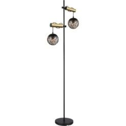 Globo Stehlampe Fitz 2-flammig Schwarz Matt-Gold Rauchfarben 510 X 250 X 1680 Mm -Globo Lighting 9007371439850 3749 S 03