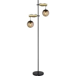 Globo Stehlampe Fitz 2-flammig Schwarz Matt-Gold Rauchfarben 510 X 250 X 1680 Mm -Globo Lighting 9007371439850 3749 S 04