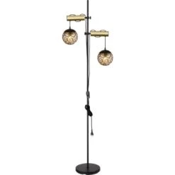 Globo Stehlampe Fitz 2-flammig Schwarz Matt-Gold Rauchfarben 510 X 250 X 1680 Mm -Globo Lighting 9007371439850 3749 S 06