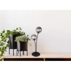 Globo Tischlampe Jorge 2-flammig Schwarz Matt-Rauchfarben 190 X 150 X 480 Mm