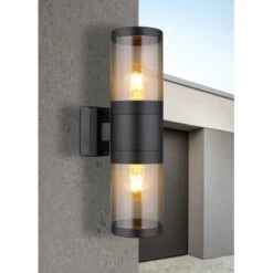 Globo Außenleuchte 2-flammig Schwarz Matt Rauchfarben 102 X 380 Mm