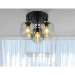 Globo Deckenleuchte 3-flammig Schwarz Matt-Rauchfarben 450 X 330 Mm