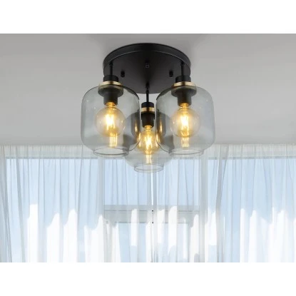 Globo Deckenleuchte 3-flammig Schwarz Matt-Rauchfarben 450 X 330 Mm 3 Globo Deckenleuchte 3-flammig Schwarz Matt-Rauchfarben 450 X 330 Mm