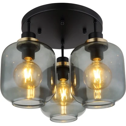 Globo Deckenleuchte 3-flammig Schwarz Matt-Rauchfarben 450 X 330 Mm 4 Globo Deckenleuchte 3-flammig Schwarz Matt-Rauchfarben 450 X 330 Mm – Bild 2