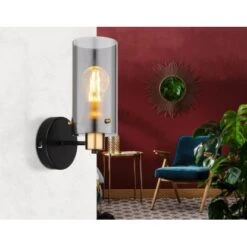 Globo Wandlampe Fanni 1-flammig Schwarz Matt-Rauchfarben 120 X 280 Mm