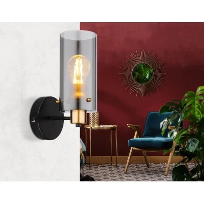 Globo Wandlampe Fanni 1-flammig Schwarz Matt-Rauchfarben 120 X 280 Mm 3 Globo Wandlampe Fanni 1-flammig Schwarz Matt-Rauchfarben 120 X 280 Mm