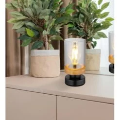 Globo Tischlampe Finca 1-flammig Schwarz Matt-Rauchfarben 100 X 205 Mm