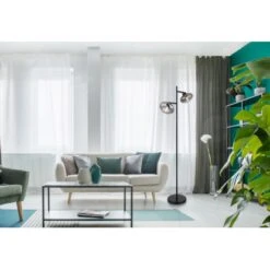 Globo Stehlampe Shaun 2-flammig Schwarz Matt-Rauchfarben 480 X 250 X 1500 Mm