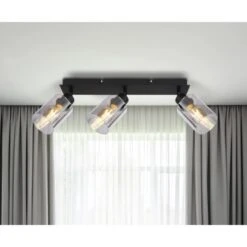 Globo Strahler Hadera 3-flammig Schwarz Matt-Rauchfarben 470 X 90 X 215 Mm