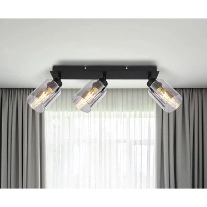 Globo Strahler Hadera 3-flammig Schwarz Matt-Rauchfarben 470 X 90 X 215 Mm 3 Globo Strahler Hadera 3-flammig Schwarz Matt-Rauchfarben 470 X 90 X 215 Mm